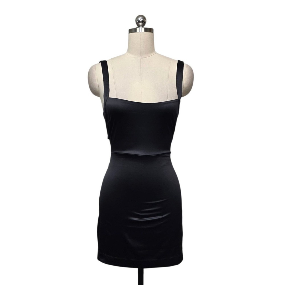 Intimately Free People Black Satin Lace Up Back Mini Bodycon Dress XS OB1375836